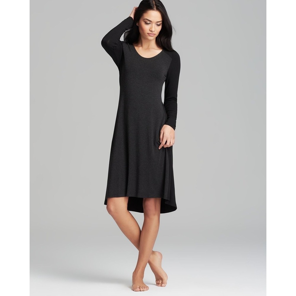 Eileen Fisher Jersey Soft V-Neck Long Sleeve Dress in Gray Color Block Petite S
